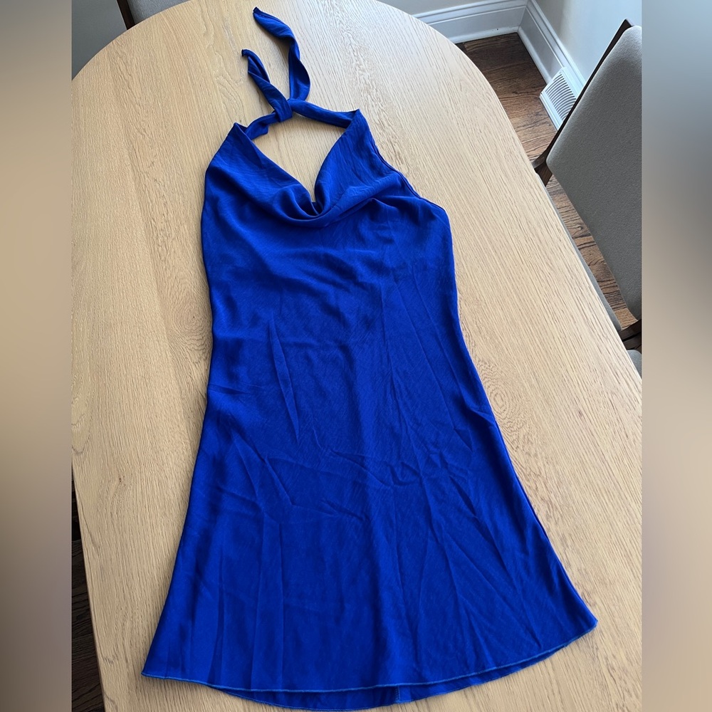 NWT See You Monday Blue Cowl Neck Backless Halter Midi Dress Size XL